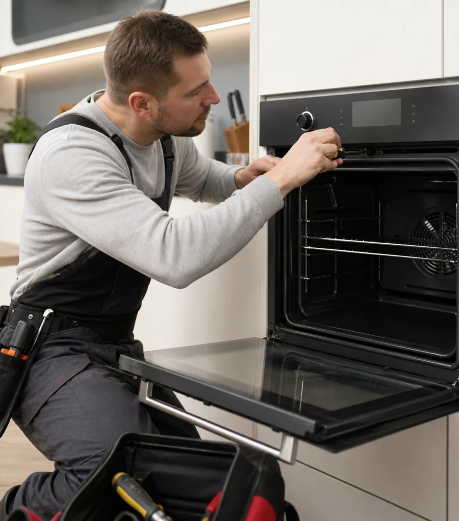 Los Angeles oven repair service technician repairing a modern kitchen oven