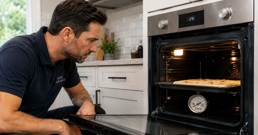 Safro Solutions technician checking an oven that is not getting hot enough