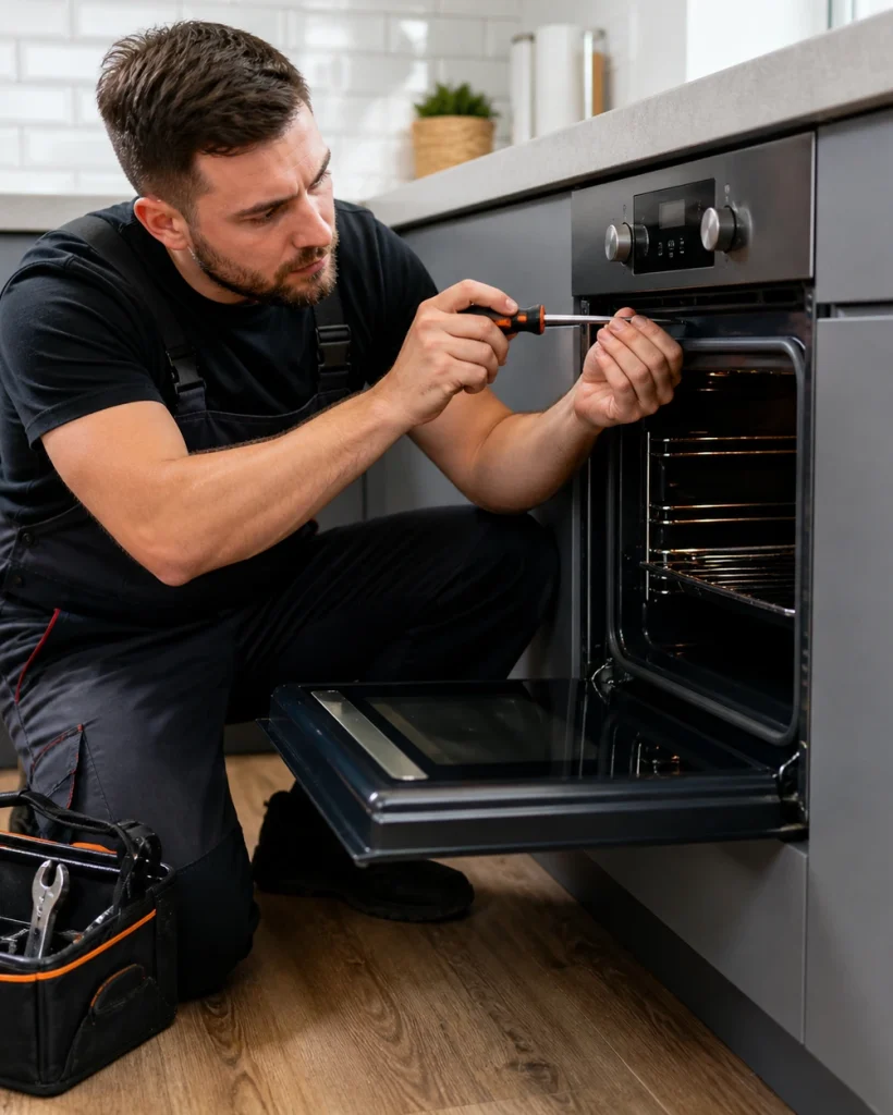 Los Angeles oven repair technician servicing a modern kitchen oven