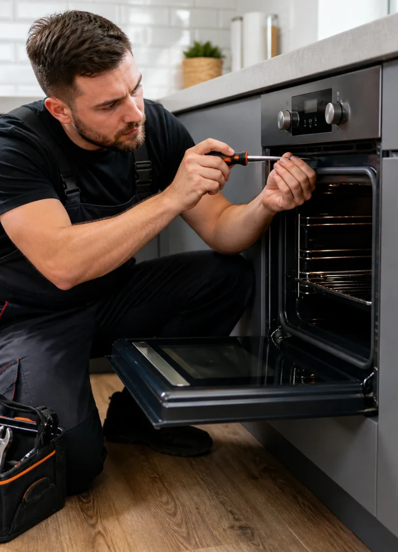 Los Angeles oven repair technician servicing a modern kitchen oven